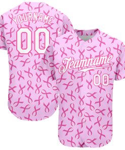 Custom Pink White 3D Pattern Design Breast Cancer Authentic Jersey