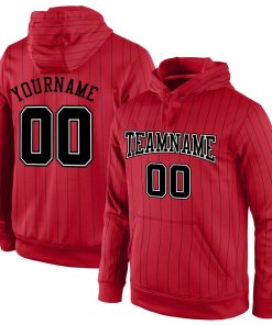 Custom Stitched Red Black Pinstripe Black-White Sports Pullover Sweatshirt Hoodie
