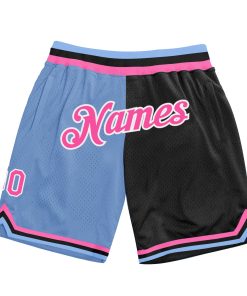Custom Light Blue Pink-Black Authentic Throwback Split Fashion Basketball Shorts