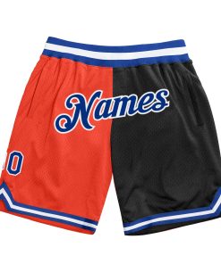 Custom Orange Royal-Black Authentic Throwback Split Fashion Basketball Shorts