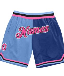 Custom Light Blue Pink-Royal Authentic Throwback Split Fashion Basketball Shorts